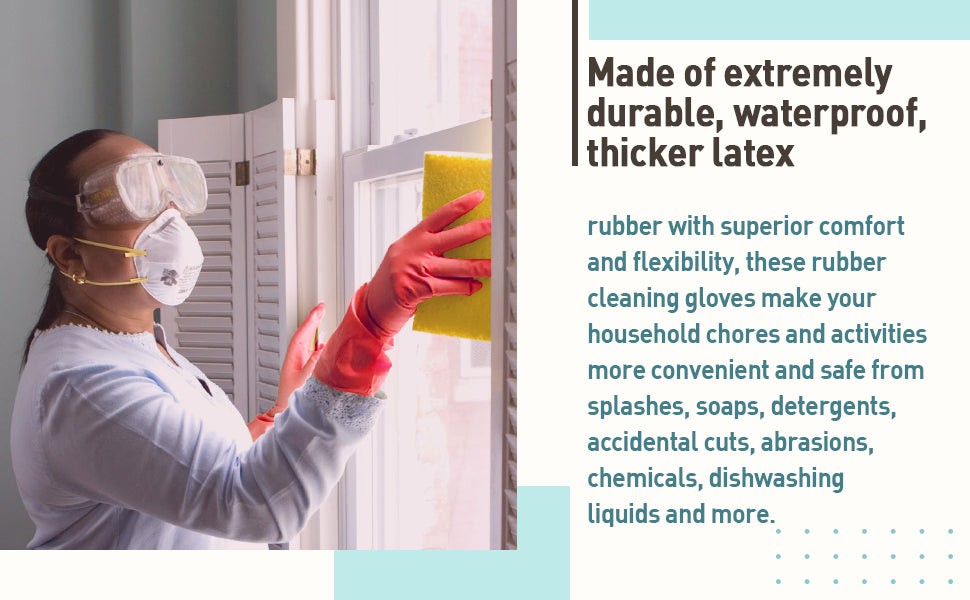 Dishwashing Gloves, Reusable Kitchen,Household and Industrial Cleaning Gloves, Long Sleeve, Thick Latex, Cleaning, Washing, Working, Painting, Gardening Gloves (Red)