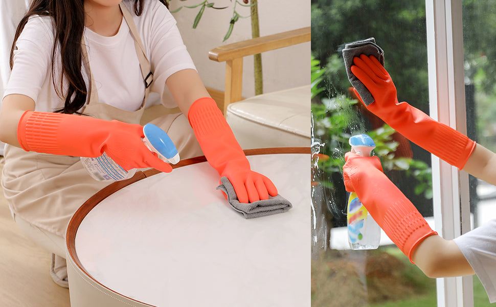 Dishwashing Gloves, Reusable Kitchen,Household and Industrial Cleaning Gloves, Long Sleeve, Thick Latex, Cleaning, Washing, Working, Painting, Gardening Gloves (Red)
