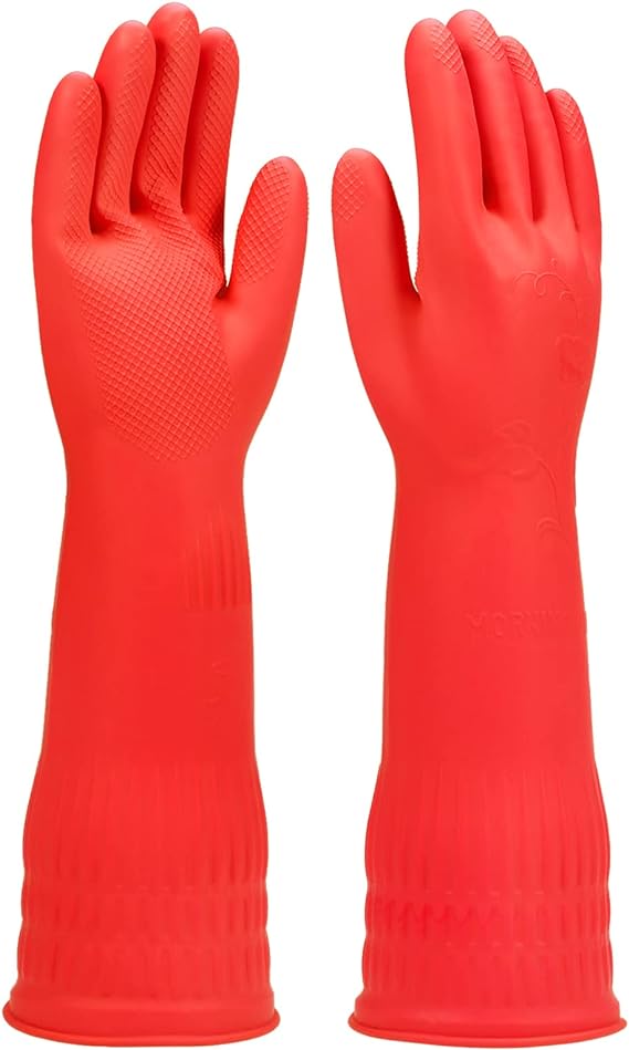 Dishwashing Gloves, Reusable Kitchen,Household and Industrial Cleaning Gloves, Long Sleeve, Thick Latex, Cleaning, Washing, Working, Painting, Gardening Gloves (Red)