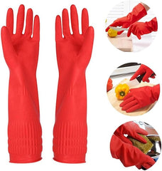 Dishwashing Gloves, Reusable Kitchen,Household and Industrial Cleaning Gloves, Long Sleeve, Thick Latex, Cleaning, Washing, Working, Painting, Gardening Gloves (Red)