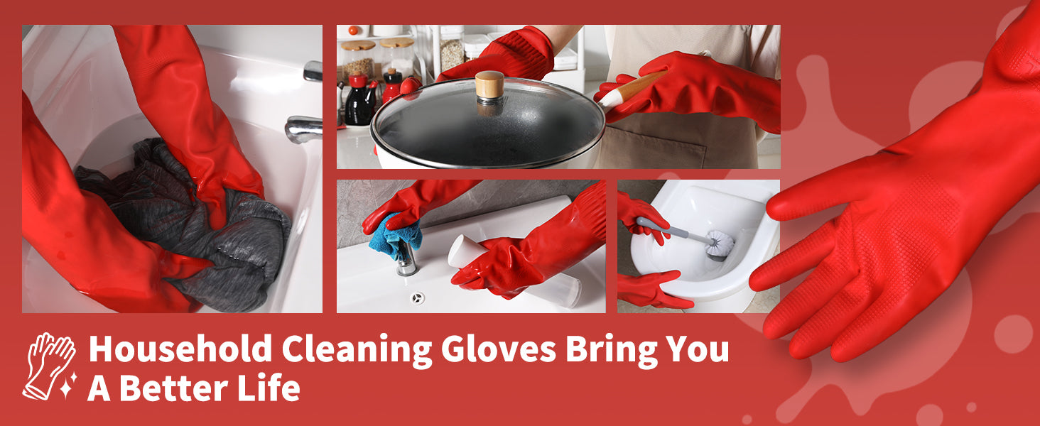 Dishwashing Gloves, Reusable Kitchen,Household and Industrial Cleaning Gloves, Long Sleeve, Thick Latex, Cleaning, Washing, Working, Painting, Gardening Gloves (Red)