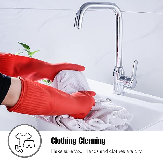Dishwashing Gloves, Reusable Kitchen,Household and Industrial Cleaning Gloves, Long Sleeve, Thick Latex, Cleaning, Washing, Working, Painting, Gardening Gloves (Red)
