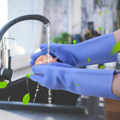 Gloves Magic Silicone Dish Washing Gloves, Silicon Cleaning Gloves, Silicon Hand Gloves for Kitchen Dishwashing and Pet Grooming, Great for Washing Dish, Car, Bathroom (Multicolour, 1 Pair)