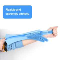 Gloves Magic Silicone Dish Washing Gloves, Silicon Cleaning Gloves, Silicon Hand Gloves for Kitchen Dishwashing and Pet Grooming, Great for Washing Dish, Car, Bathroom (Multicolour, 1 Pair)