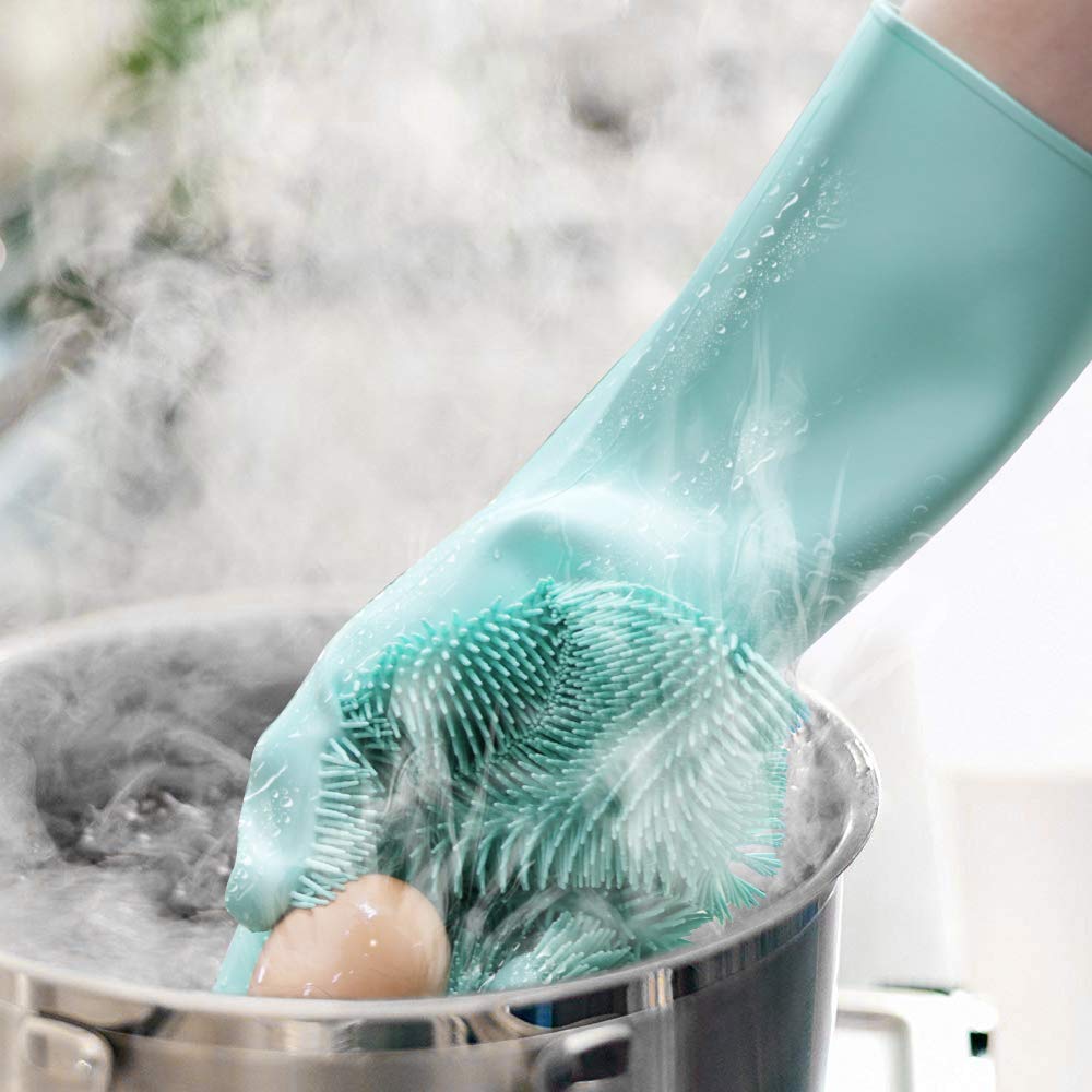 Gloves Magic Silicone Dish Washing Gloves, Silicon Cleaning Gloves, Silicon Hand Gloves for Kitchen Dishwashing and Pet Grooming, Great for Washing Dish, Car, Bathroom (Multicolour, 1 Pair)