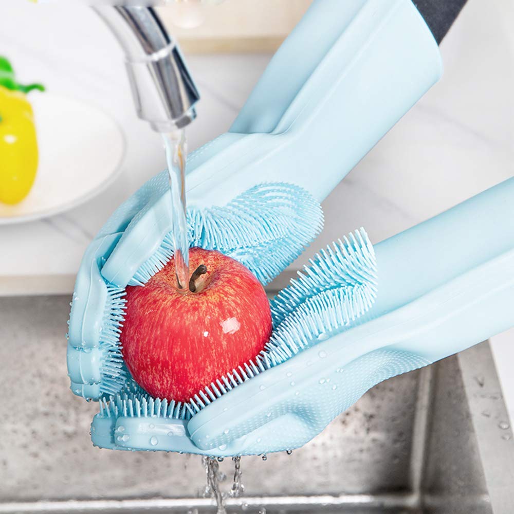 Gloves Magic Silicone Dish Washing Gloves, Silicon Cleaning Gloves, Silicon Hand Gloves for Kitchen Dishwashing and Pet Grooming, Great for Washing Dish, Car, Bathroom (Multicolour, 1 Pair)
