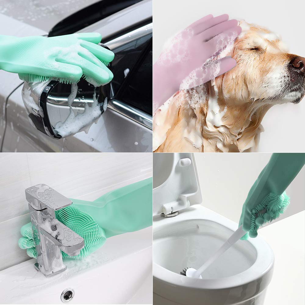 Gloves Magic Silicone Dish Washing Gloves, Silicon Cleaning Gloves, Silicon Hand Gloves for Kitchen Dishwashing and Pet Grooming, Great for Washing Dish, Car, Bathroom (Multicolour, 1 Pair)