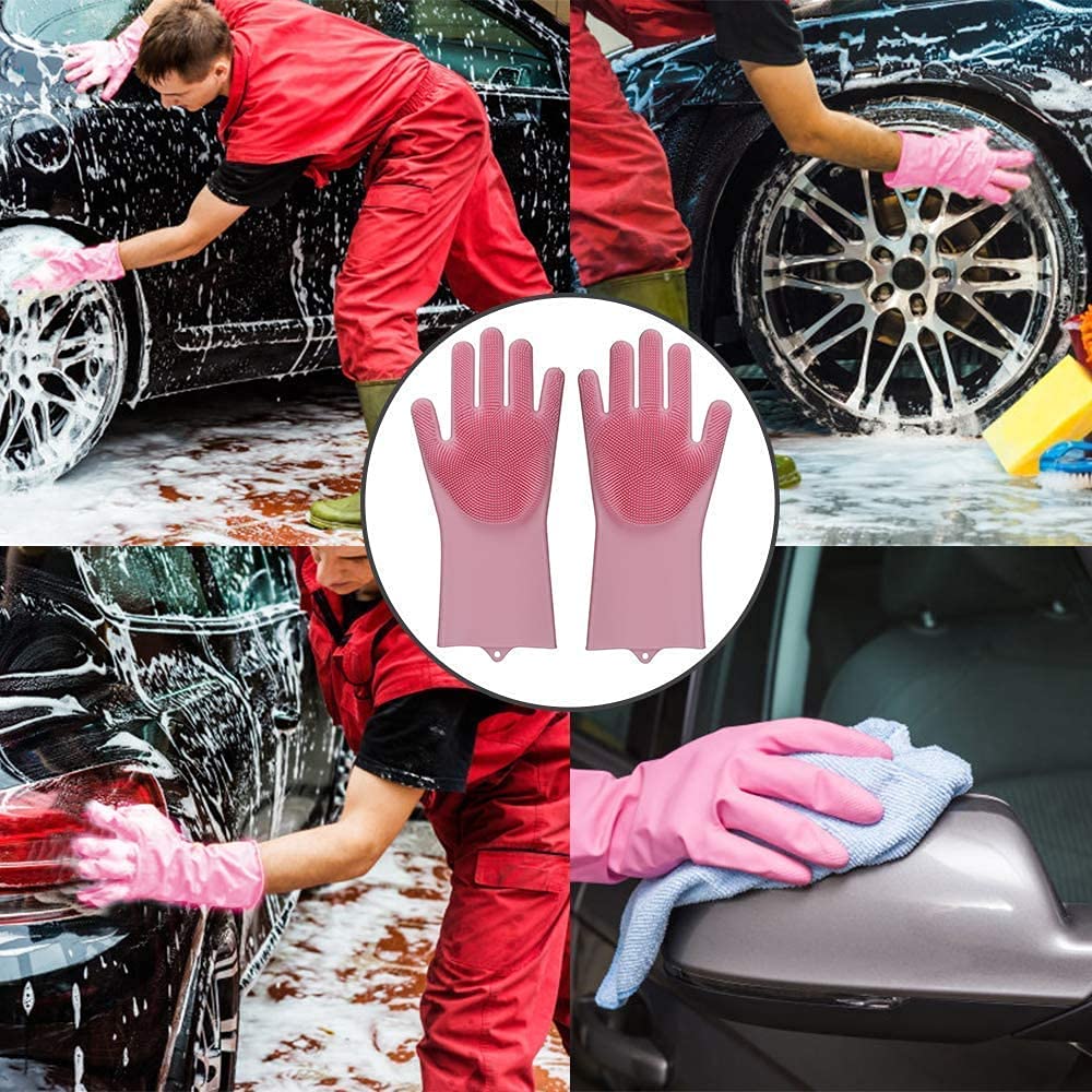 Gloves Magic Silicone Dish Washing Gloves, Silicon Cleaning Gloves, Silicon Hand Gloves for Kitchen Dishwashing and Pet Grooming, Great for Washing Dish, Car, Bathroom (Multicolour, 1 Pair)