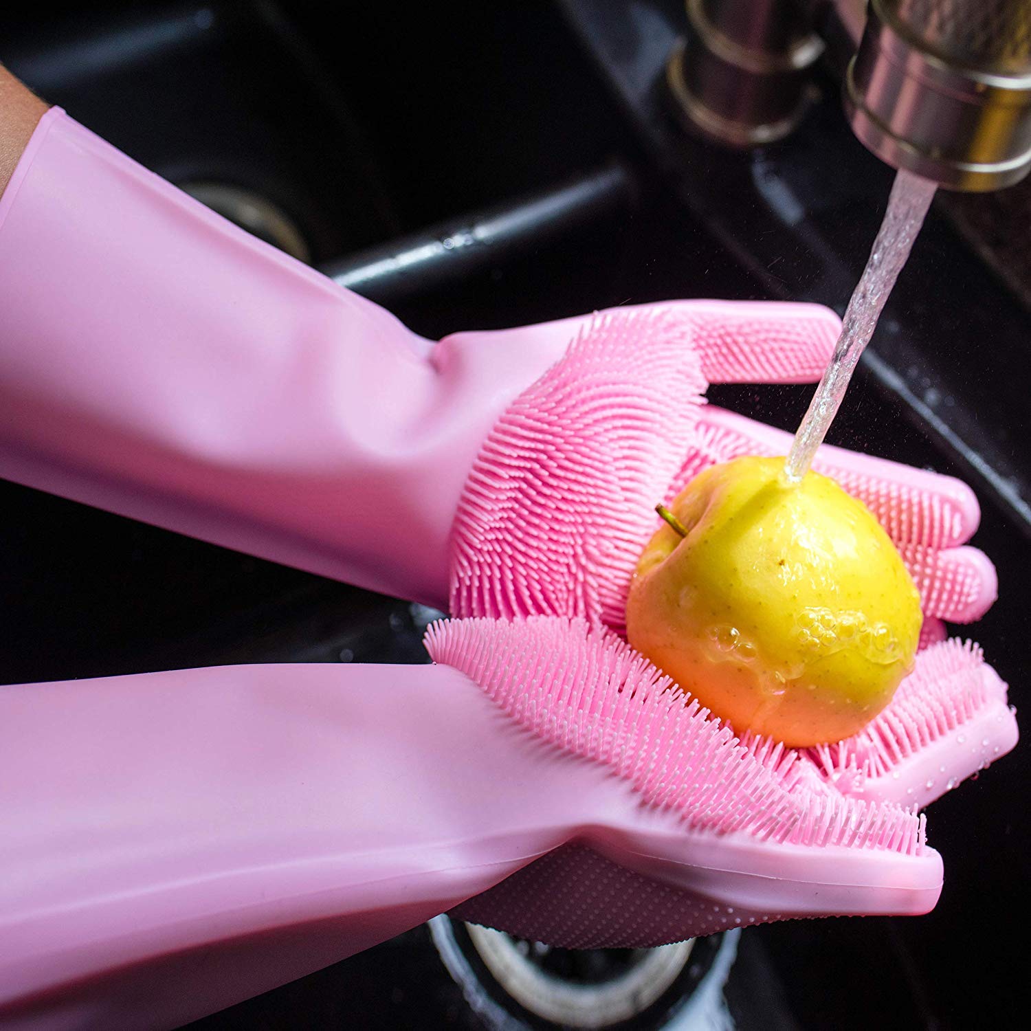 Gloves Magic Silicone Dish Washing Gloves, Silicon Cleaning Gloves, Silicon Hand Gloves for Kitchen Dishwashing and Pet Grooming, Great for Washing Dish, Car, Bathroom (Multicolour, 1 Pair)