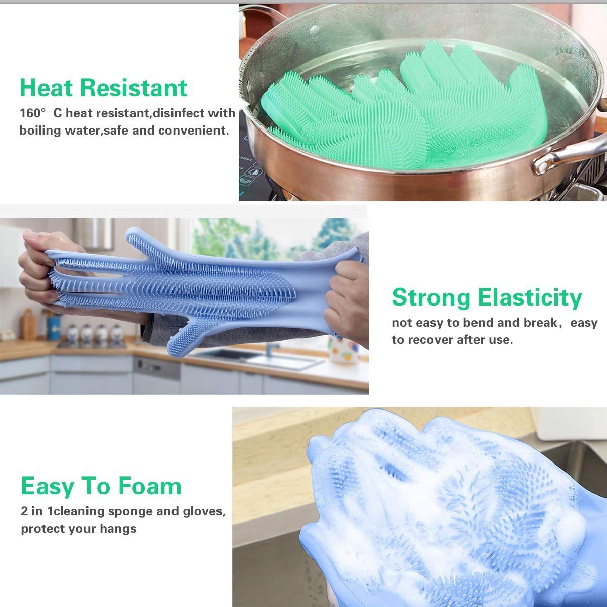 Gloves Magic Silicone Dish Washing Gloves, Silicon Cleaning Gloves, Silicon Hand Gloves for Kitchen Dishwashing and Pet Grooming, Great for Washing Dish, Car, Bathroom (Multicolour, 1 Pair)