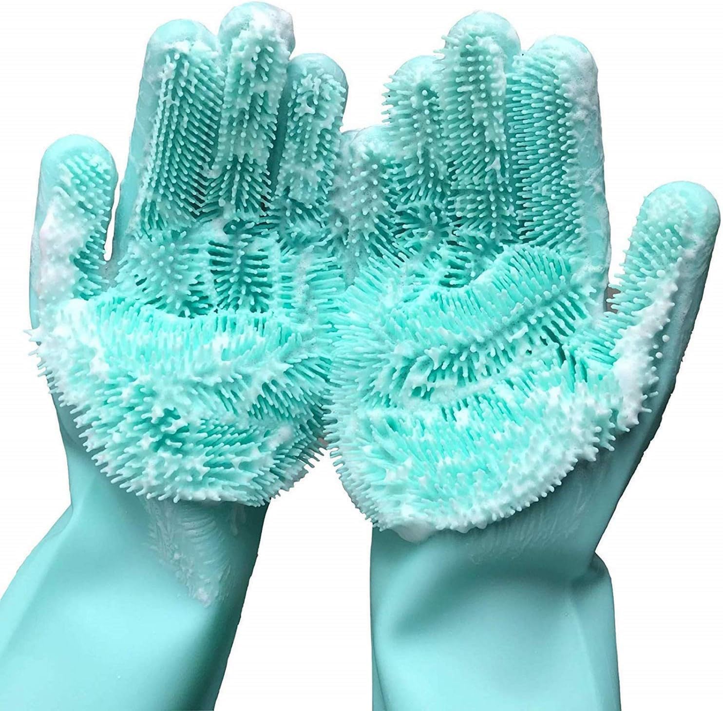 Gloves Magic Silicone Dish Washing Gloves, Silicon Cleaning Gloves, Silicon Hand Gloves for Kitchen Dishwashing and Pet Grooming, Great for Washing Dish, Car, Bathroom (Multicolour, 1 Pair)