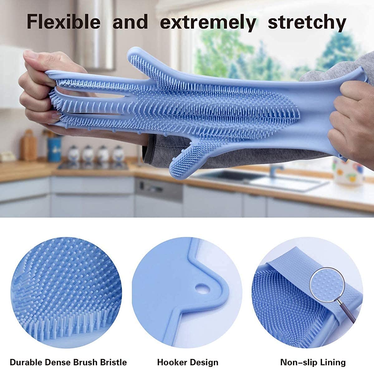 Gloves Magic Silicone Dish Washing Gloves, Silicon Cleaning Gloves, Silicon Hand Gloves for Kitchen Dishwashing and Pet Grooming, Great for Washing Dish, Car, Bathroom (Multicolour, 1 Pair)