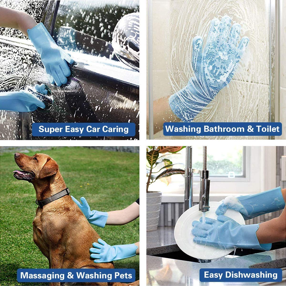 Gloves Magic Silicone Dish Washing Gloves, Silicon Cleaning Gloves, Silicon Hand Gloves for Kitchen Dishwashing and Pet Grooming, Great for Washing Dish, Car, Bathroom (Multicolour, 1 Pair)