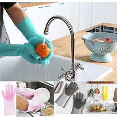Gloves Magic Silicone Dish Washing Gloves, Silicon Cleaning Gloves, Silicon Hand Gloves for Kitchen Dishwashing and Pet Grooming, Great for Washing Dish, Car, Bathroom (Multicolour, 1 Pair)