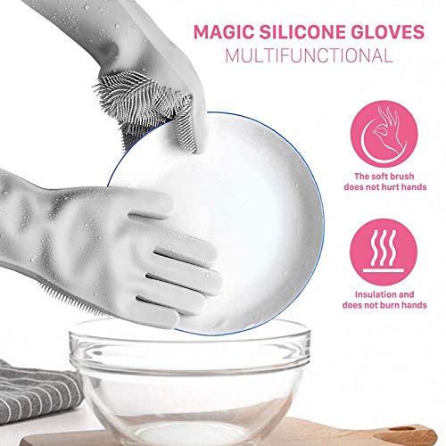 Gloves Magic Silicone Dish Washing Gloves, Silicon Cleaning Gloves, Silicon Hand Gloves for Kitchen Dishwashing and Pet Grooming, Great for Washing Dish, Car, Bathroom (Multicolour, 1 Pair)