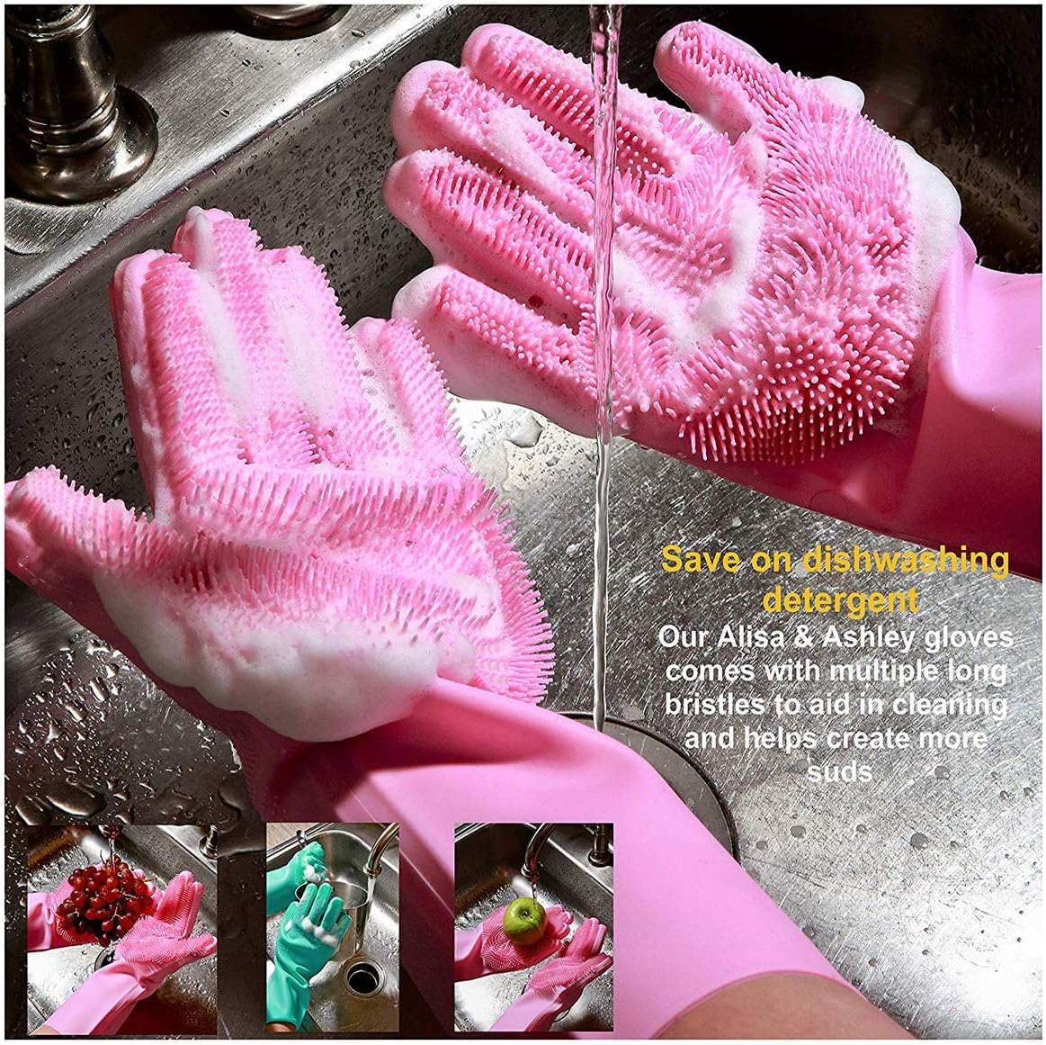 Gloves Magic Silicone Dish Washing Gloves, Silicon Cleaning Gloves, Silicon Hand Gloves for Kitchen Dishwashing and Pet Grooming, Great for Washing Dish, Car, Bathroom (Multicolour, 1 Pair)