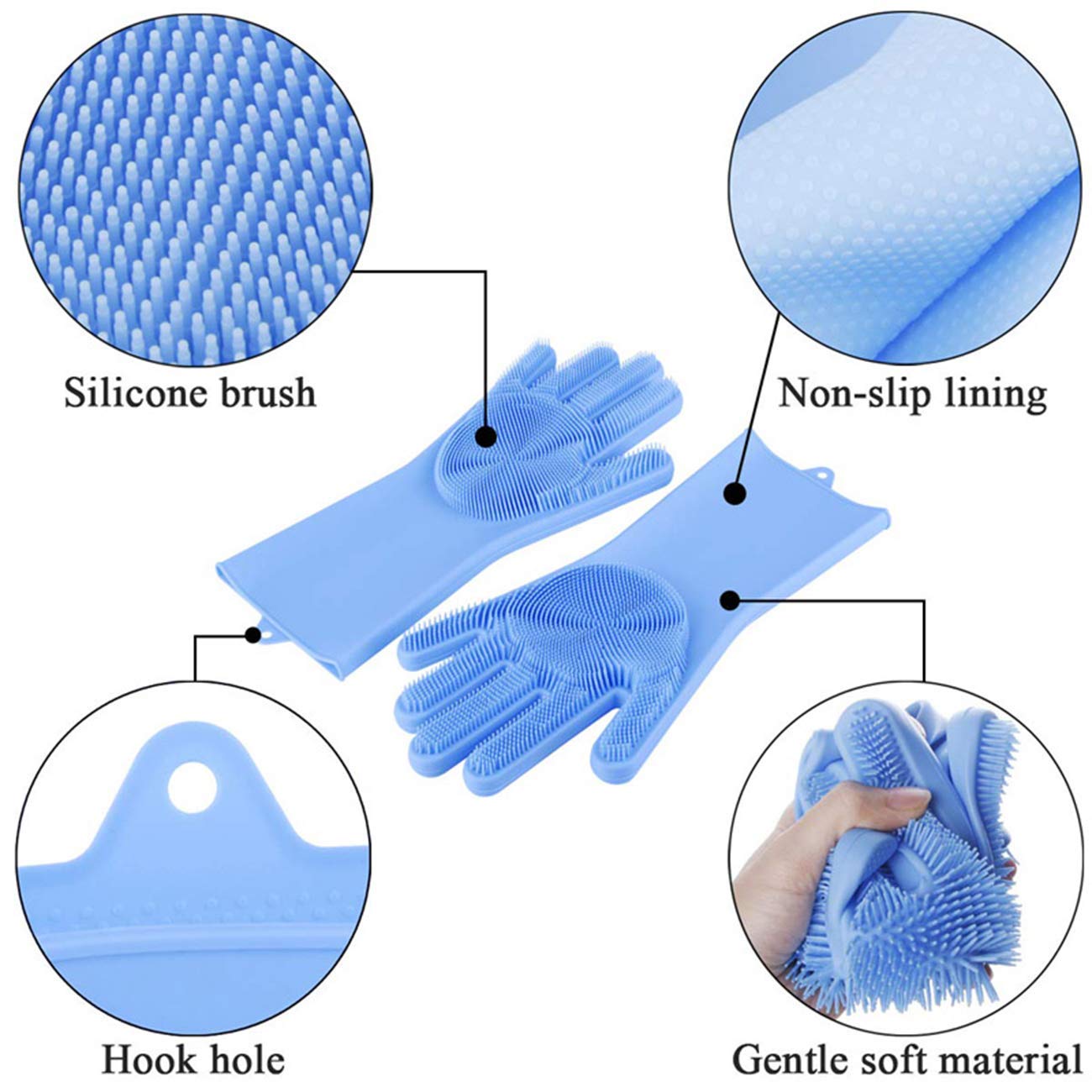 Gloves Magic Silicone Dish Washing Gloves, Silicon Cleaning Gloves, Silicon Hand Gloves for Kitchen Dishwashing and Pet Grooming, Great for Washing Dish, Car, Bathroom (Multicolour, 1 Pair)