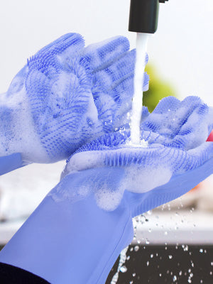 Gloves Magic Silicone Dish Washing Gloves, Silicon Cleaning Gloves, Silicon Hand Gloves for Kitchen Dishwashing and Pet Grooming, Great for Washing Dish, Car, Bathroom (Multicolour, 1 Pair)