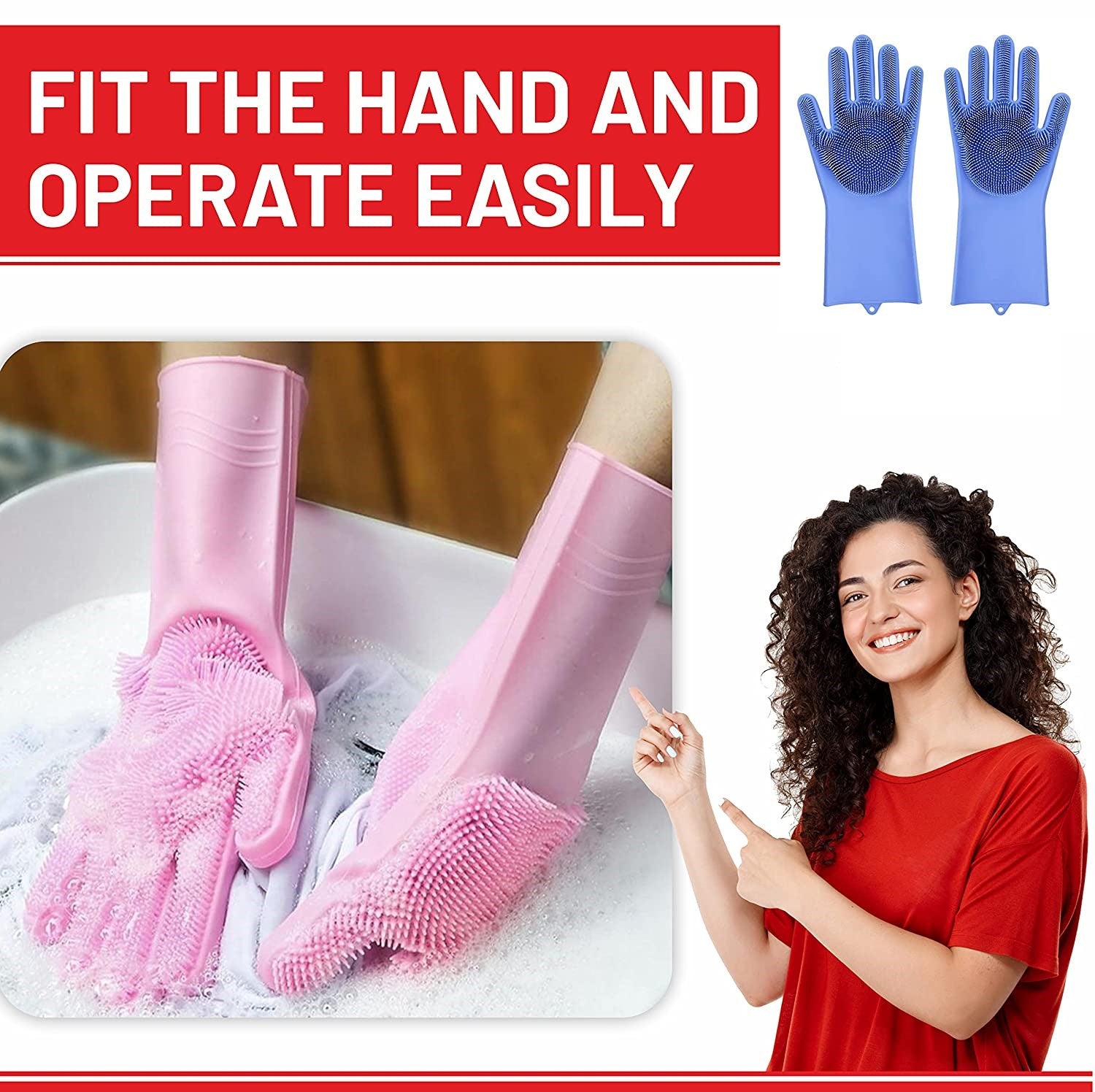 Gloves Magic Silicone Dish Washing Gloves, Silicon Cleaning Gloves, Silicon Hand Gloves for Kitchen Dishwashing and Pet Grooming, Great for Washing Dish, Car, Bathroom (Multicolour, 1 Pair)