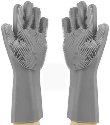 Gloves Magic Silicone Dish Washing Gloves, Silicon Cleaning Gloves, Silicon Hand Gloves for Kitchen Dishwashing and Pet Grooming, Great for Washing Dish, Car, Bathroom (Multicolour, 1 Pair)