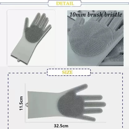 Gloves Magic Silicone Dish Washing Gloves, Silicon Cleaning Gloves, Silicon Hand Gloves for Kitchen Dishwashing and Pet Grooming, Great for Washing Dish, Car, Bathroom (Multicolour, 1 Pair)