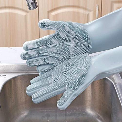 Gloves Magic Silicone Dish Washing Gloves, Silicon Cleaning Gloves, Silicon Hand Gloves for Kitchen Dishwashing and Pet Grooming, Great for Washing Dish, Car, Bathroom (Multicolour, 1 Pair)