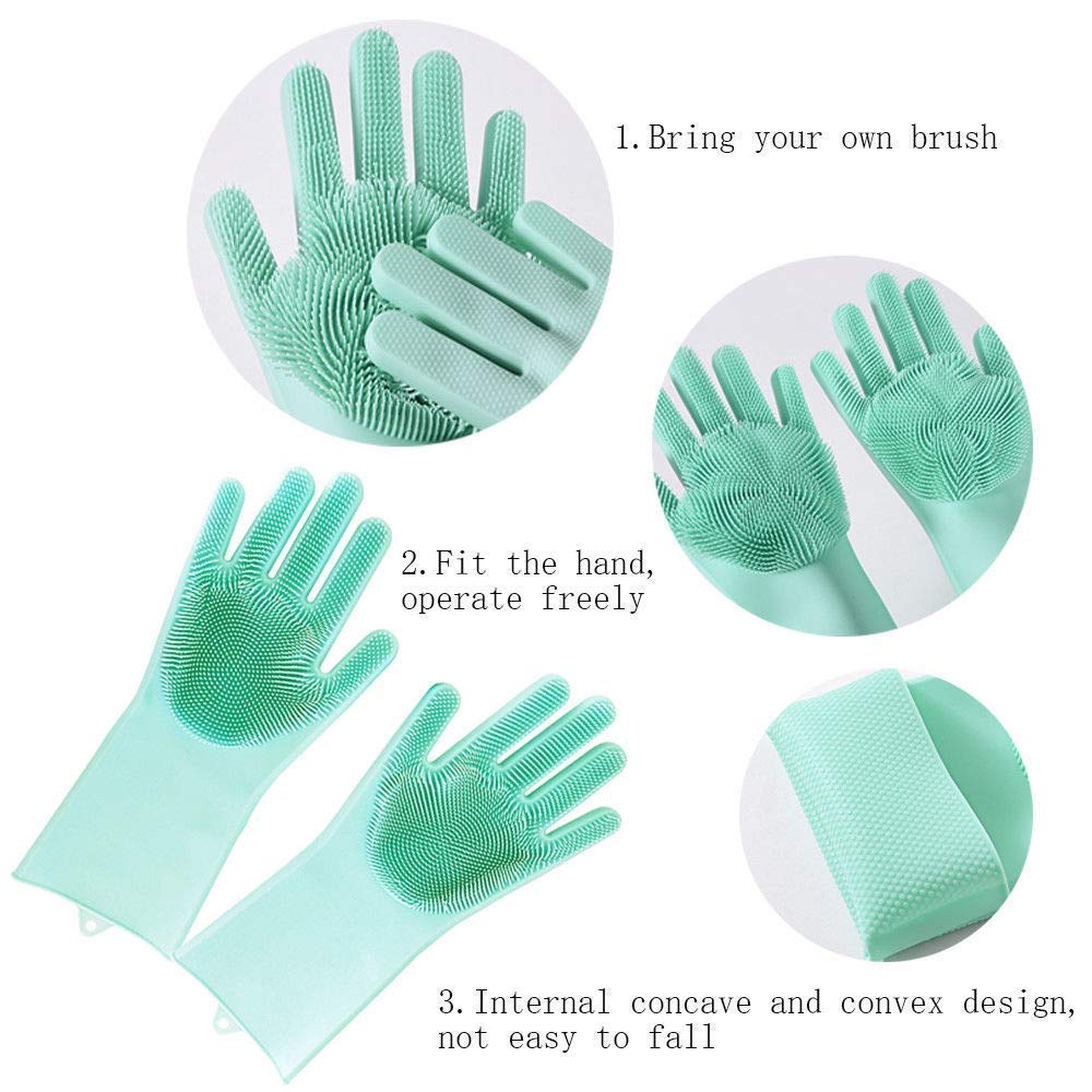 Gloves Magic Silicone Dish Washing Gloves, Silicon Cleaning Gloves, Silicon Hand Gloves for Kitchen Dishwashing and Pet Grooming, Great for Washing Dish, Car, Bathroom (Multicolour, 1 Pair)
