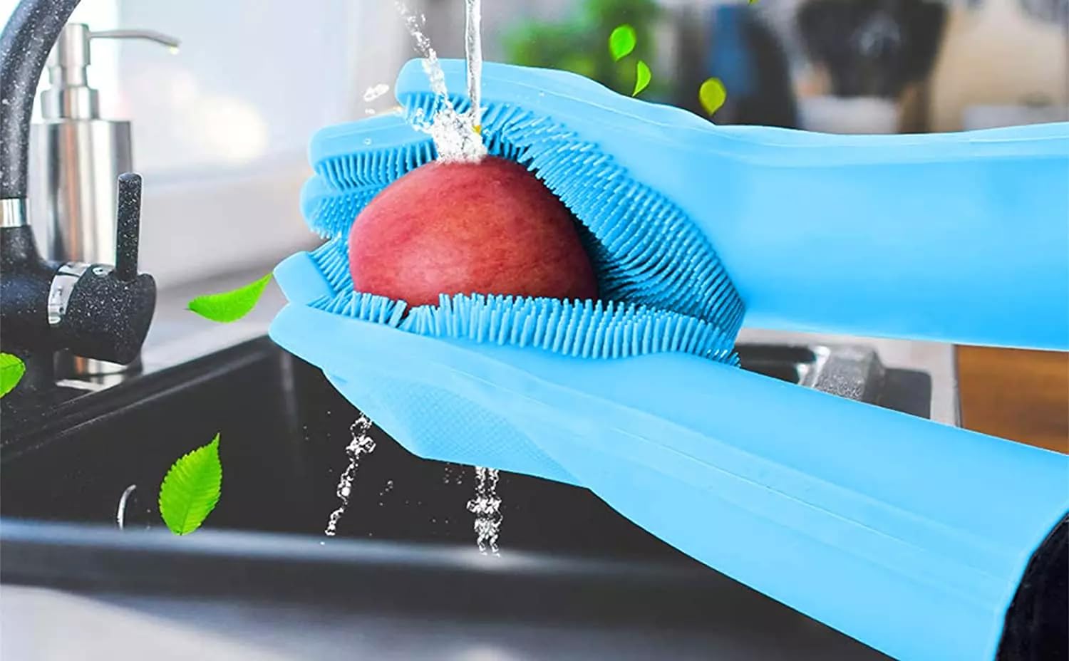 Gloves Magic Silicone Dish Washing Gloves, Silicon Cleaning Gloves, Silicon Hand Gloves for Kitchen Dishwashing and Pet Grooming, Great for Washing Dish, Car, Bathroom (Multicolour, 1 Pair)