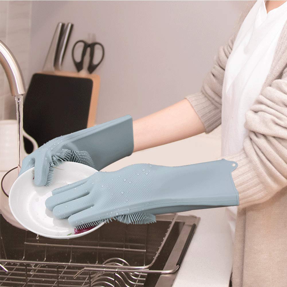 Gloves Magic Silicone Dish Washing Gloves, Silicon Cleaning Gloves, Silicon Hand Gloves for Kitchen Dishwashing and Pet Grooming, Great for Washing Dish, Car, Bathroom (Multicolour, 1 Pair)