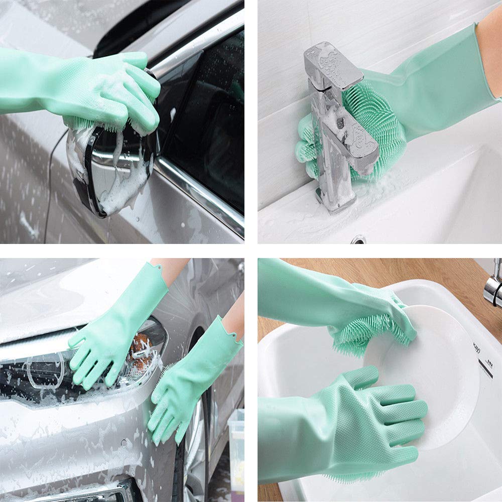 Gloves Magic Silicone Dish Washing Gloves, Silicon Cleaning Gloves, Silicon Hand Gloves for Kitchen Dishwashing and Pet Grooming, Great for Washing Dish, Car, Bathroom (Multicolour, 1 Pair)