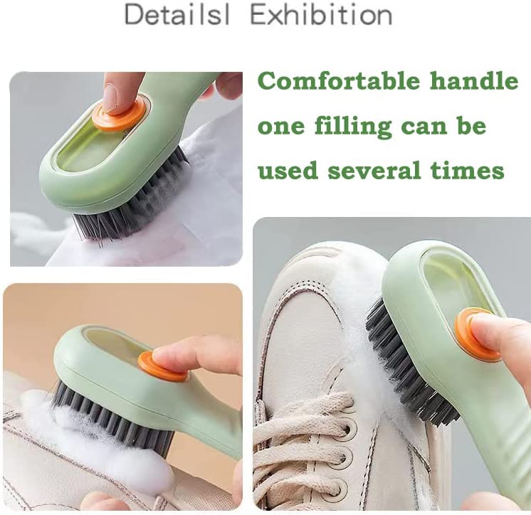 Multifunctional Shoe Brush with Liquid Box, Household Soft Fur Liquid Cleaning Shoe Brush, Long Handle Shoe Brush Press Type Automatic Liquid Shoe Brush
