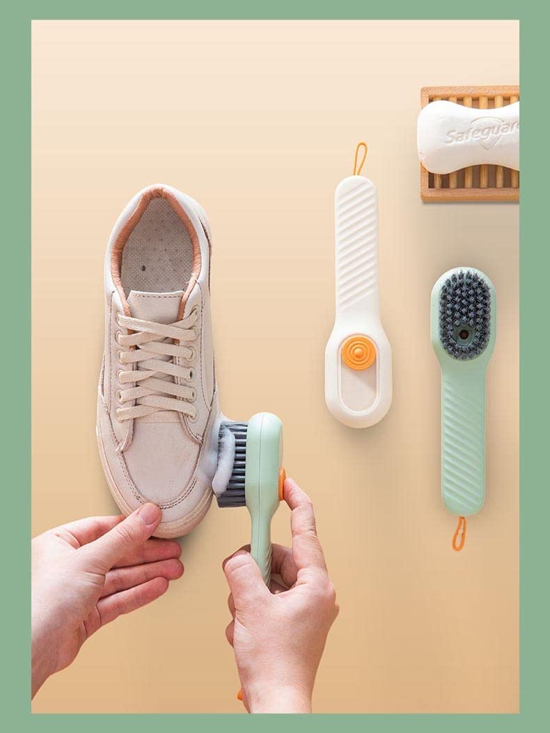 Multifunctional Shoe Brush with Liquid Box, Household Soft Fur Liquid Cleaning Shoe Brush, Long Handle Shoe Brush Press Type Automatic Liquid Shoe Brush