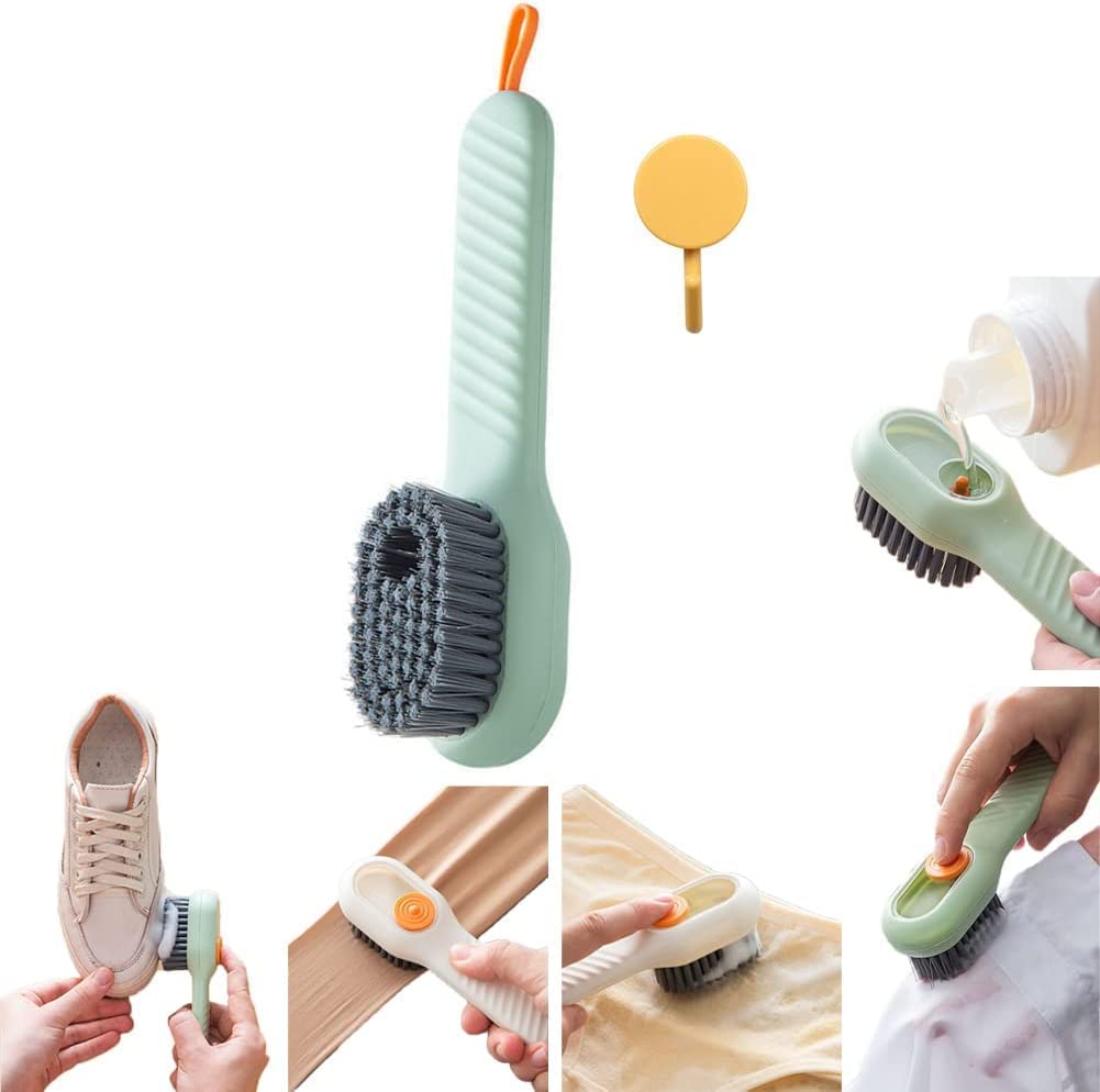 Multifunctional Shoe Brush with Liquid Box, Household Soft Fur Liquid Cleaning Shoe Brush, Long Handle Shoe Brush Press Type Automatic Liquid Shoe Brush