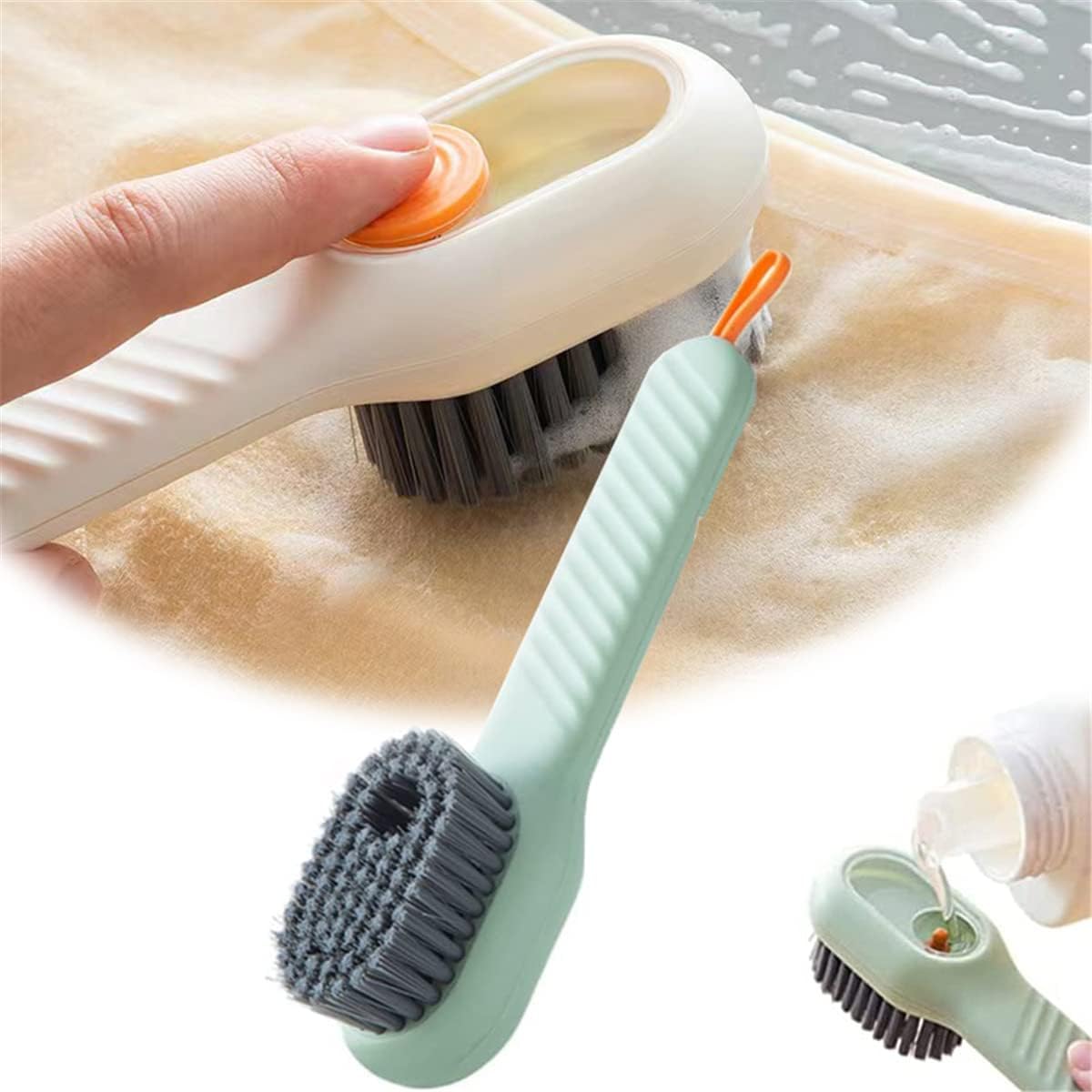 Multifunctional Shoe Brush with Liquid Box, Household Soft Fur Liquid Cleaning Shoe Brush, Long Handle Shoe Brush Press Type Automatic Liquid Shoe Brush