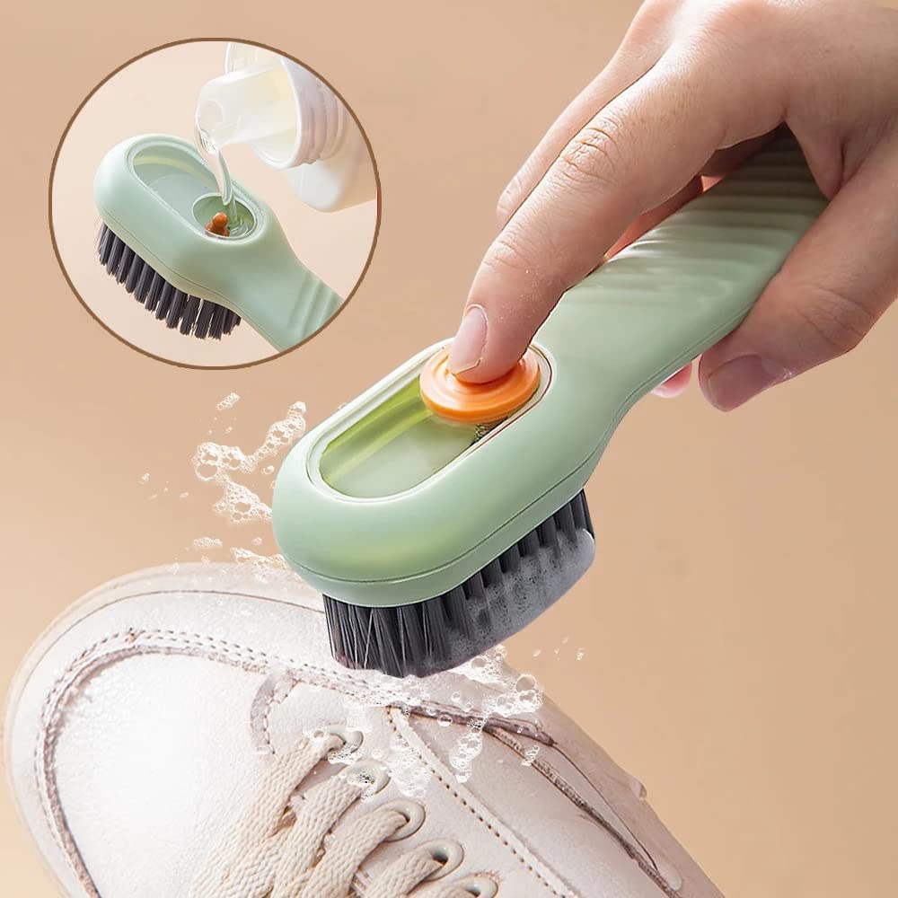 Multifunctional Shoe Brush with Liquid Box, Household Soft Fur Liquid Cleaning Shoe Brush, Long Handle Shoe Brush Press Type Automatic Liquid Shoe Brush