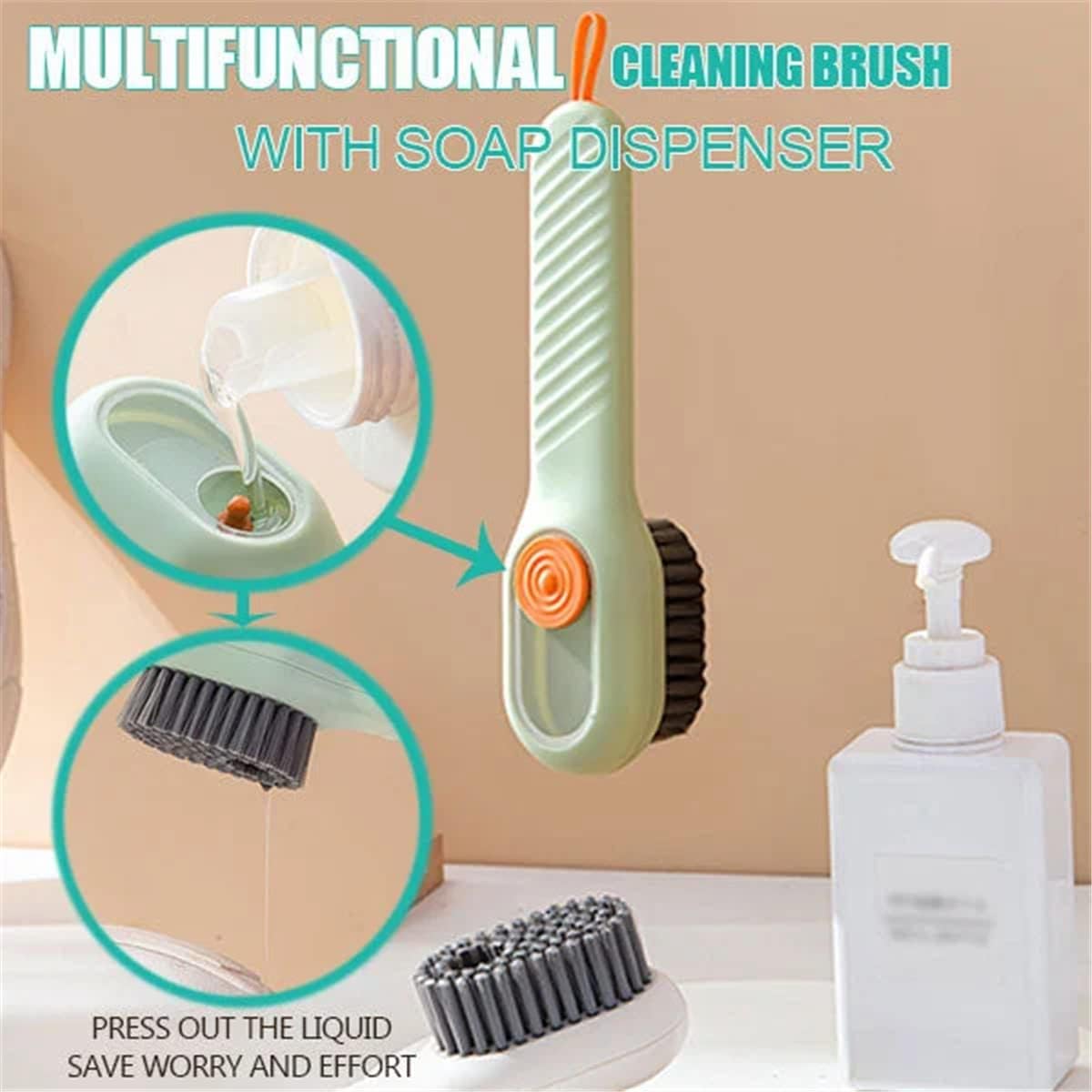 Multifunctional Shoe Brush with Liquid Box, Household Soft Fur Liquid Cleaning Shoe Brush, Long Handle Shoe Brush Press Type Automatic Liquid Shoe Brush