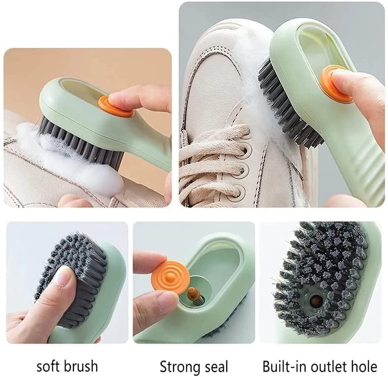 Multifunctional Shoe Brush with Liquid Box, Household Soft Fur Liquid Cleaning Shoe Brush, Long Handle Shoe Brush Press Type Automatic Liquid Shoe Brush