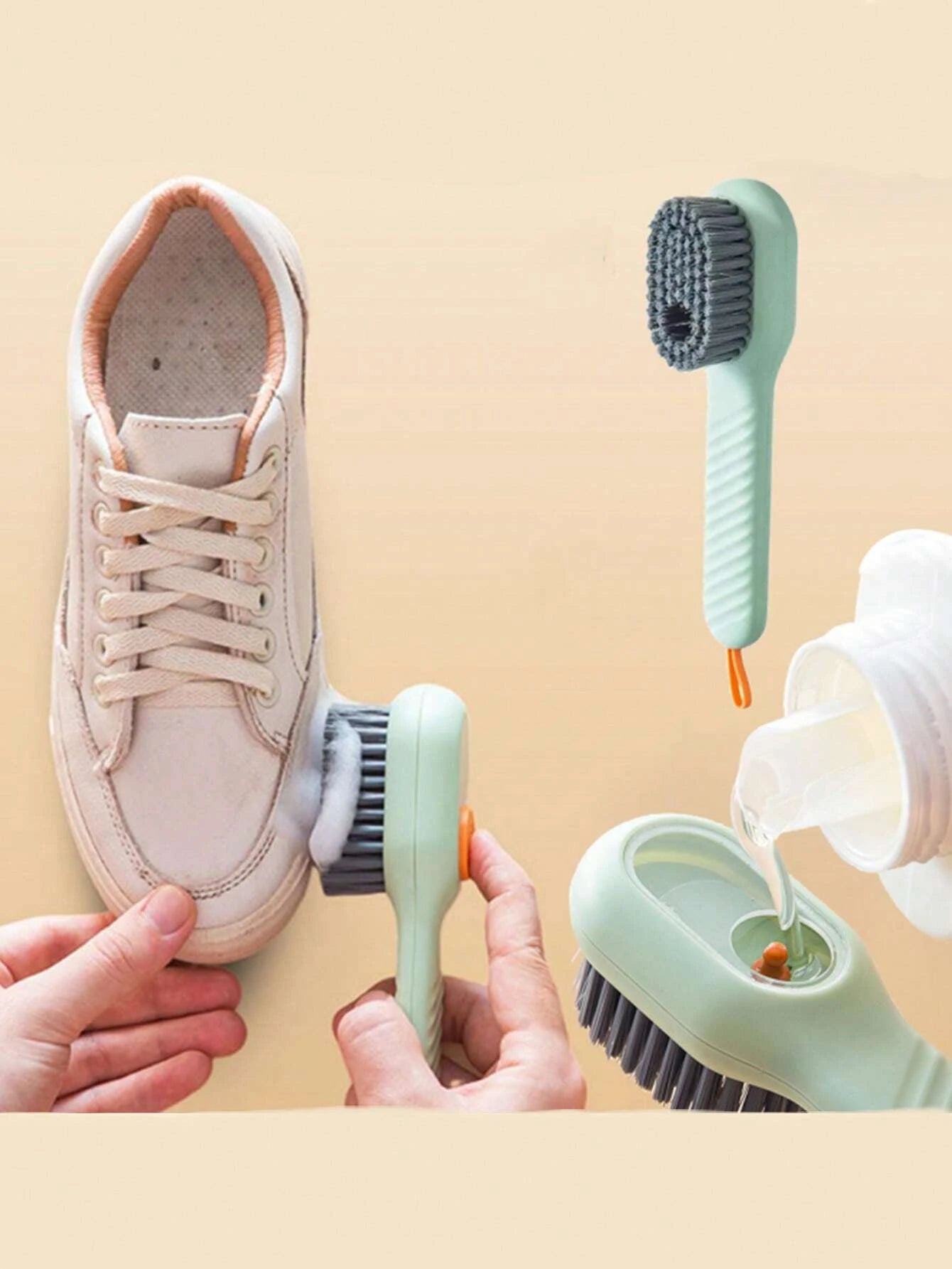 Multifunctional Shoe Brush with Liquid Box, Household Soft Fur Liquid Cleaning Shoe Brush, Long Handle Shoe Brush Press Type Automatic Liquid Shoe Brush