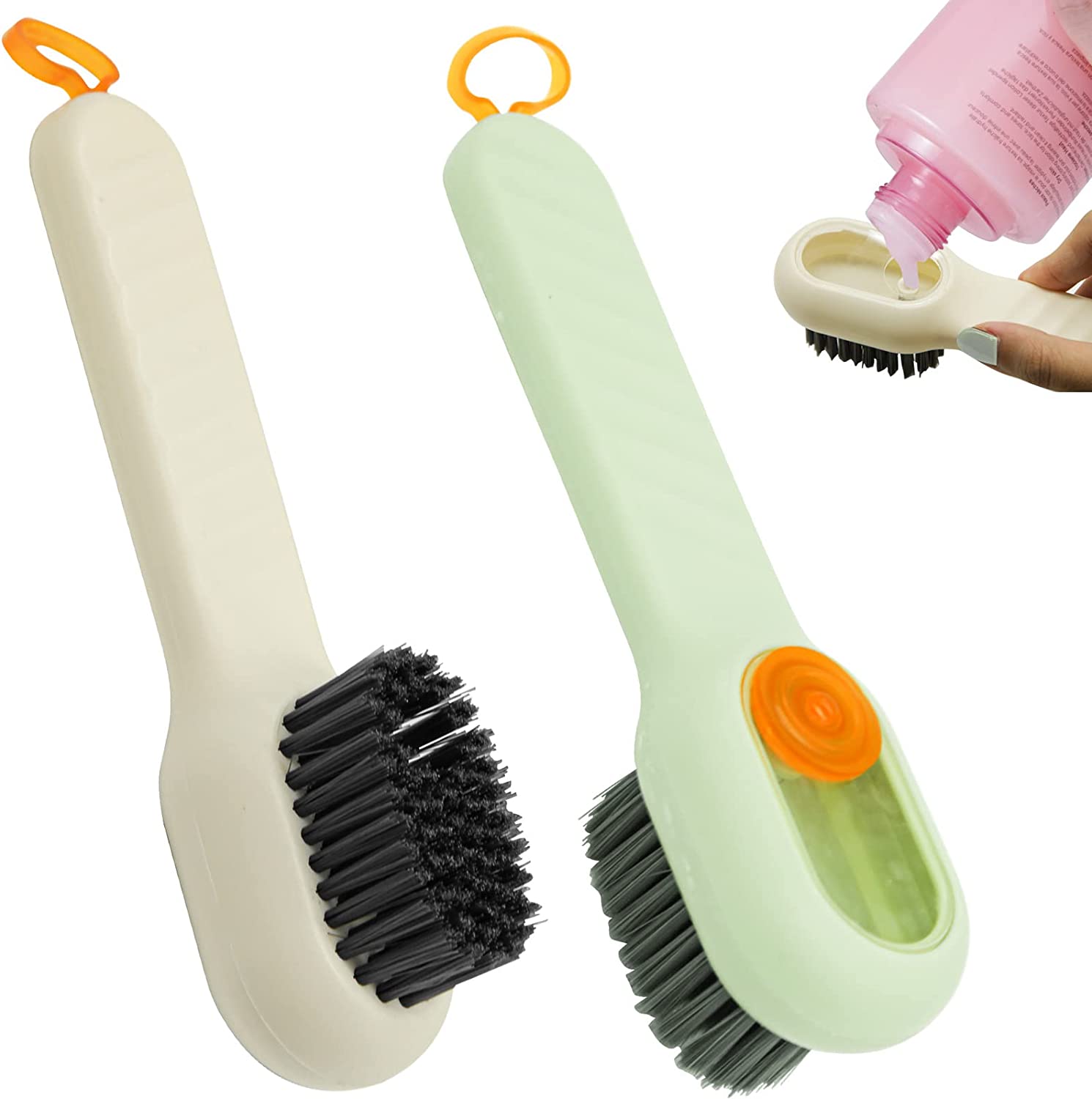 Multifunctional Shoe Brush with Liquid Box, Household Soft Fur Liquid Cleaning Shoe Brush, Long Handle Shoe Brush Press Type Automatic Liquid Shoe Brush