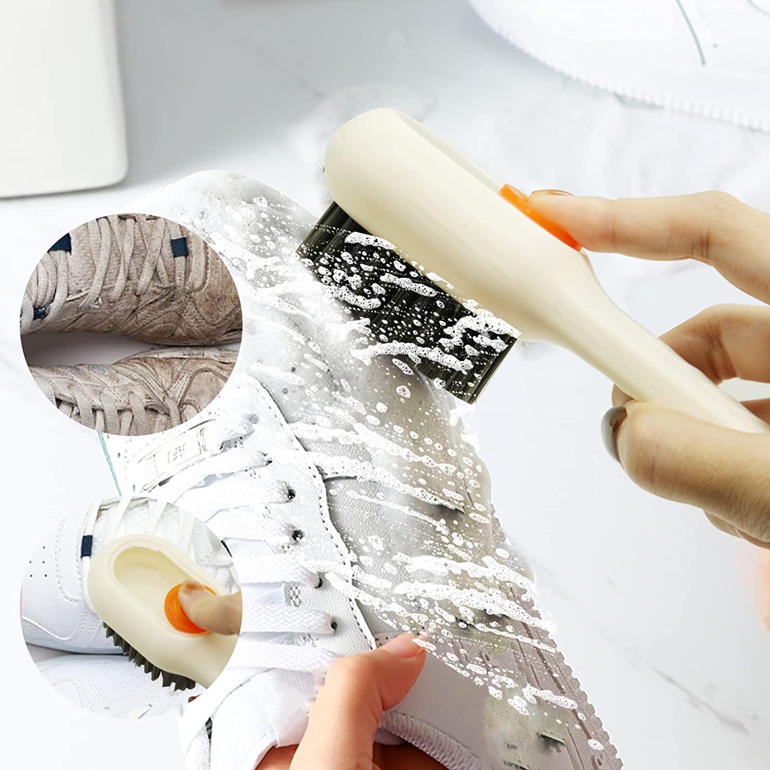 Multifunctional Shoe Brush with Liquid Box, Household Soft Fur Liquid Cleaning Shoe Brush, Long Handle Shoe Brush Press Type Automatic Liquid Shoe Brush