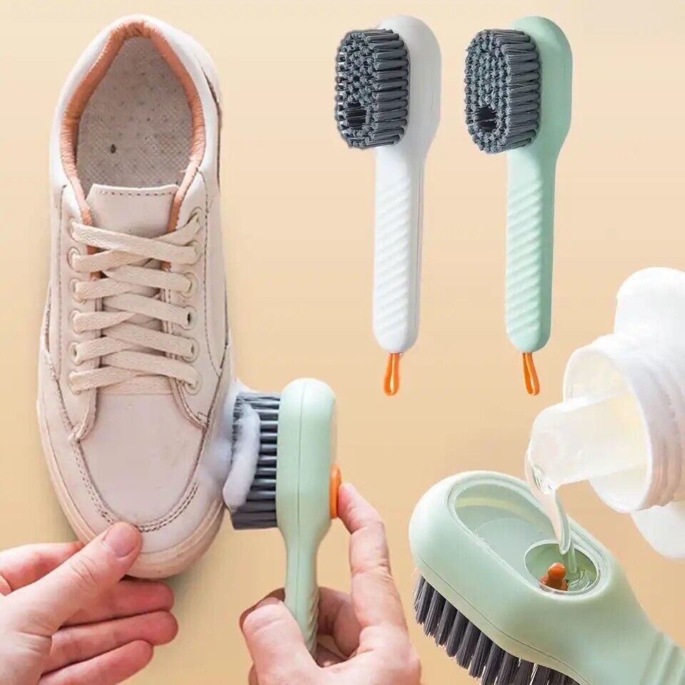 Multifunctional Shoe Brush with Liquid Box, Household Soft Fur Liquid Cleaning Shoe Brush, Long Handle Shoe Brush Press Type Automatic Liquid Shoe Brush