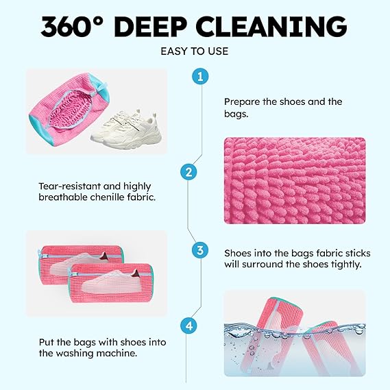 Shoe washing machine bag, Laundry shoe pouch for washer and dryer, Reusable and Durable Zipper Plush Washing Machine Bag for Sneakers, Delicates and Toys