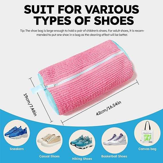 Shoe washing machine bag, Laundry shoe pouch for washer and dryer, Reusable and Durable Zipper Plush Washing Machine Bag for Sneakers, Delicates and Toys