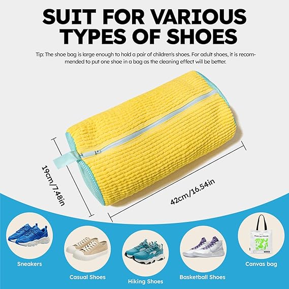 Shoe washing machine bag, Laundry shoe pouch for washer and dryer, Reusable and Durable Zipper Plush Washing Machine Bag for Sneakers, Delicates and Toys
