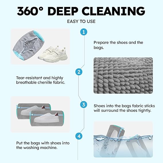 Shoe washing machine bag, Laundry shoe pouch for washer and dryer, Reusable and Durable Zipper Plush Washing Machine Bag for Sneakers, Delicates and Toys