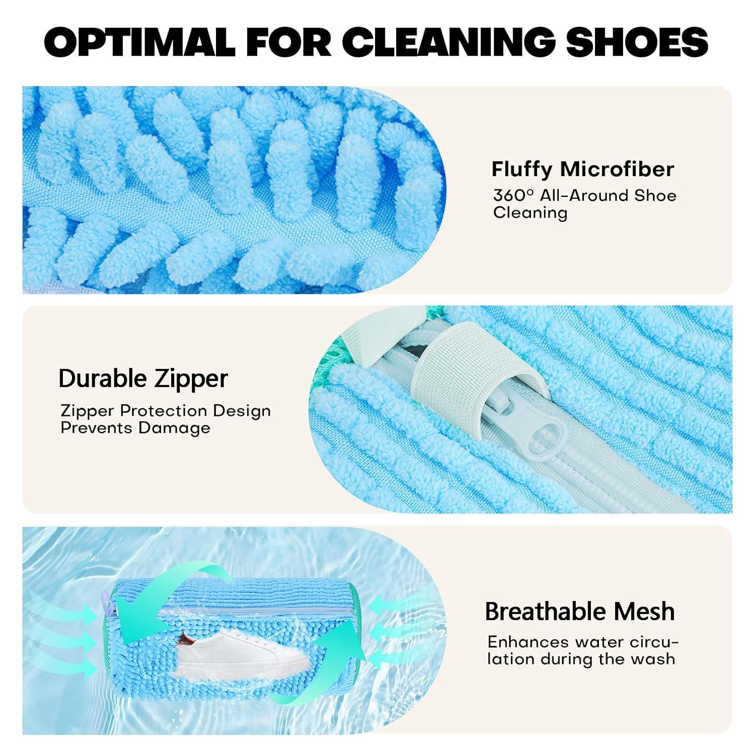 Shoe washing machine bag, Laundry shoe pouch for washer and dryer, Reusable and Durable Zipper Plush Washing Machine Bag for Sneakers, Delicates and Toys
