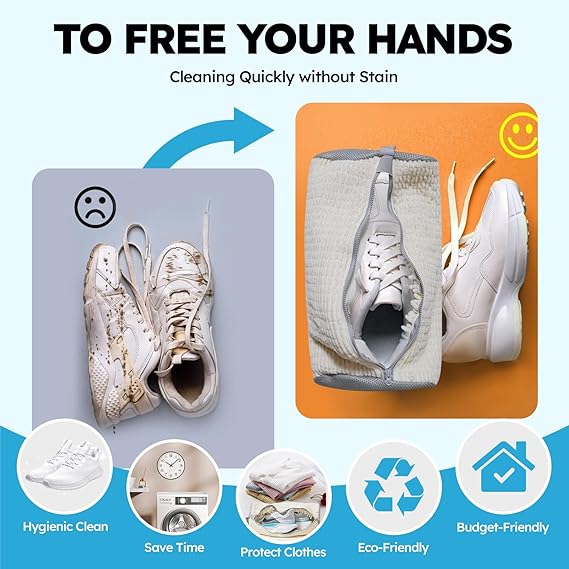 Shoe washing machine bag, Laundry shoe pouch for washer and dryer, Reusable and Durable Zipper Plush Washing Machine Bag for Sneakers, Delicates and Toys