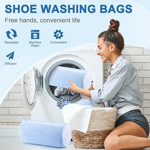 Shoe washing machine bag, Laundry shoe pouch for washer and dryer, Reusable and Durable Zipper Plush Washing Machine Bag for Sneakers, Delicates and Toys
