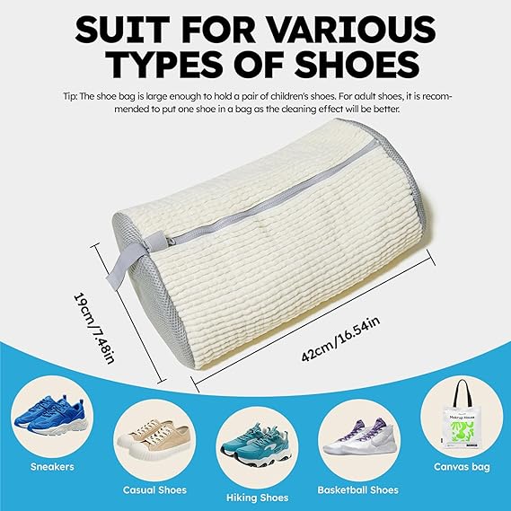 Shoe washing machine bag, Laundry shoe pouch for washer and dryer, Reusable and Durable Zipper Plush Washing Machine Bag for Sneakers, Delicates and Toys