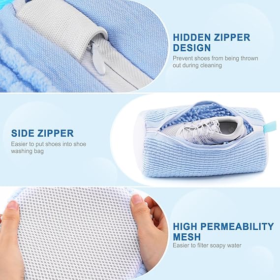 Shoe washing machine bag, Laundry shoe pouch for washer and dryer, Reusable and Durable Zipper Plush Washing Machine Bag for Sneakers, Delicates and Toys